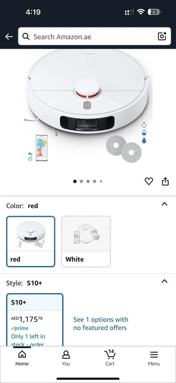Mobile screenshot showing an Amazon.ae product page with shopping interface text